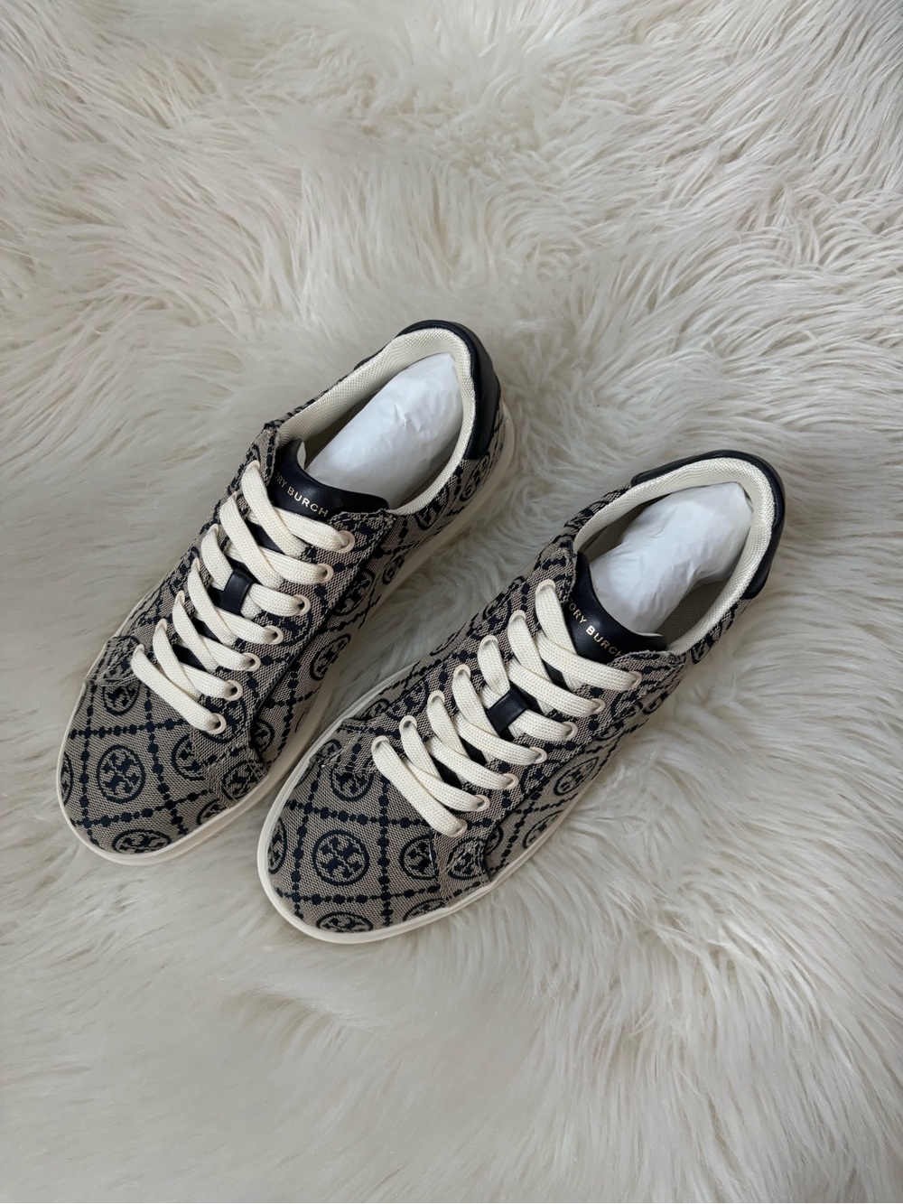 Tory Burch Howell T-monogram court jacquard/calf leather sneakers